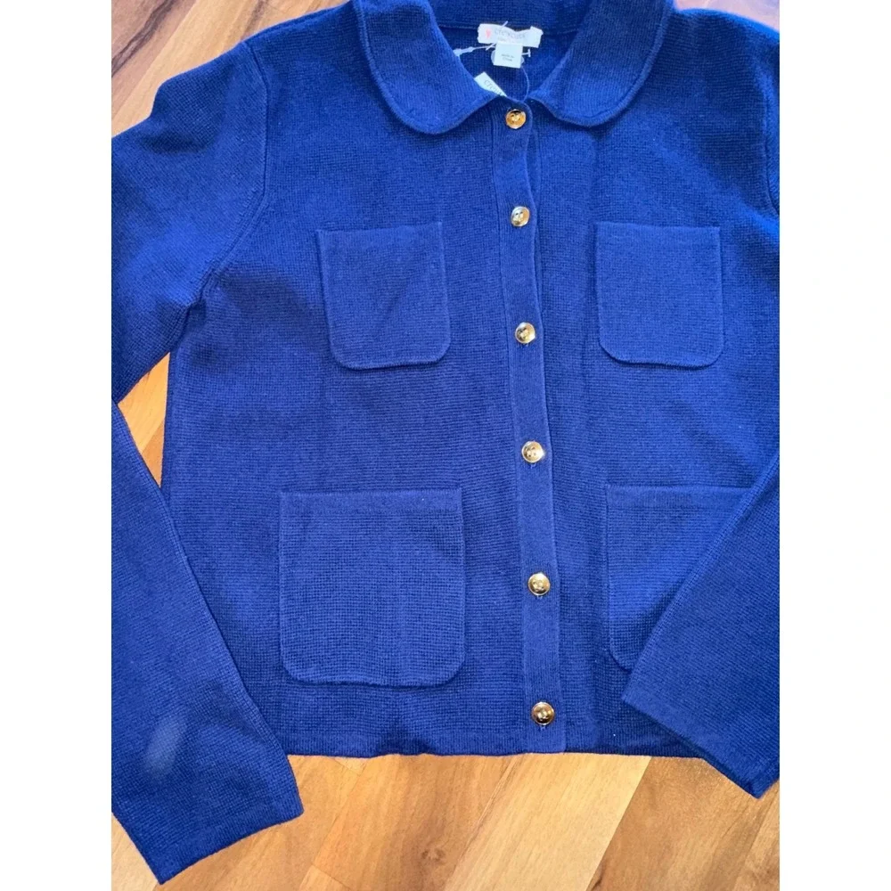 Crewcuts Button Front Sweater Kids Large 10-11 Blue NEW Peter Pan Collar classic